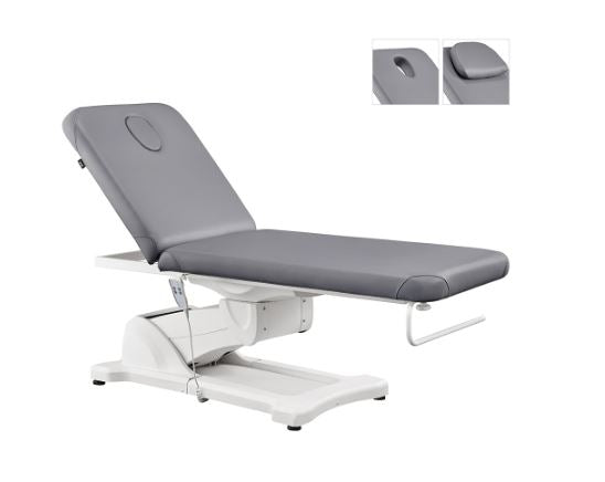 Serenity Electric Treatment Table DIR by DIR with gray cushioning and a headrest cutout.