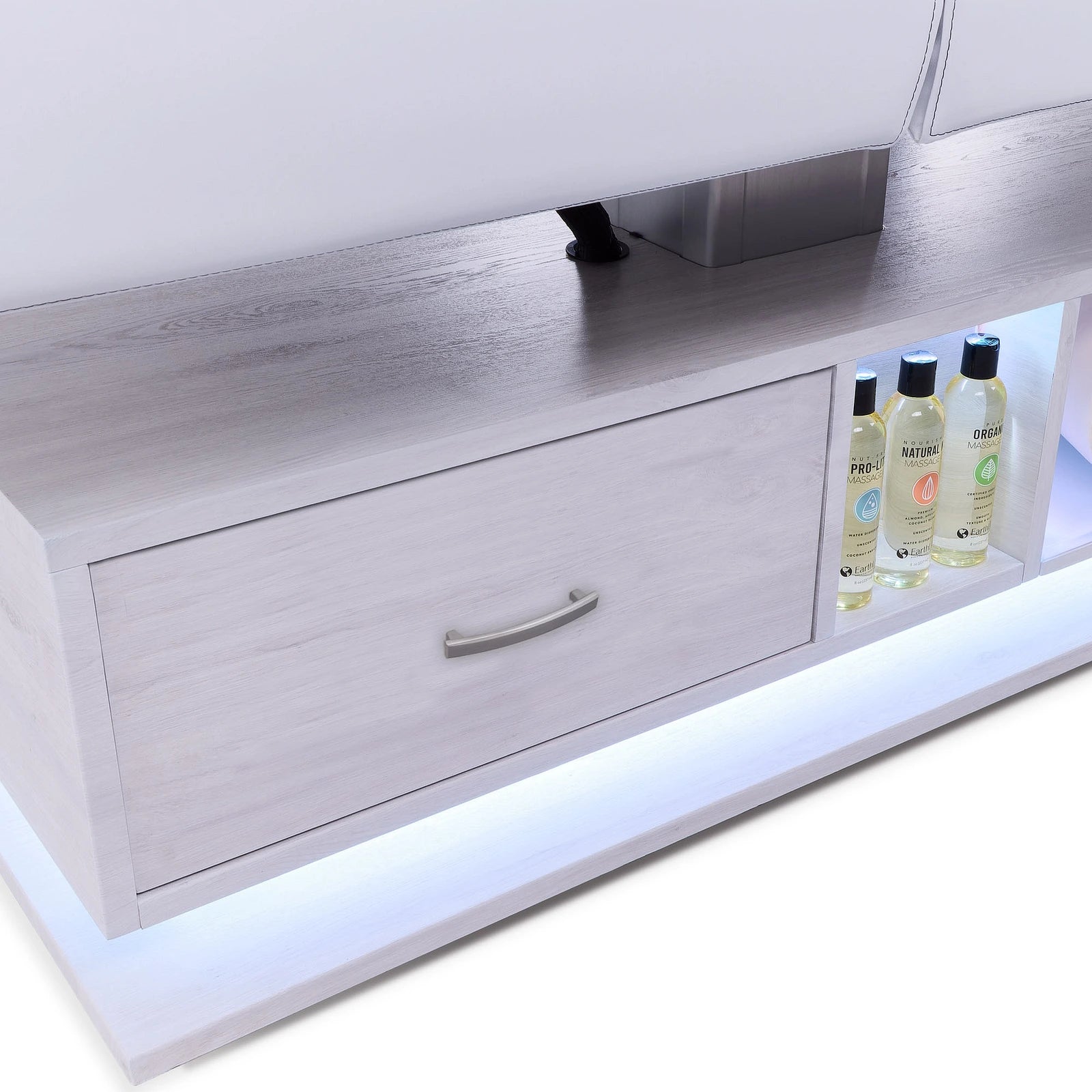 EarthLite EVEREST ECLIPSE 2.0 Flat Massage Table with Strata cushioning and LED strip lighting.