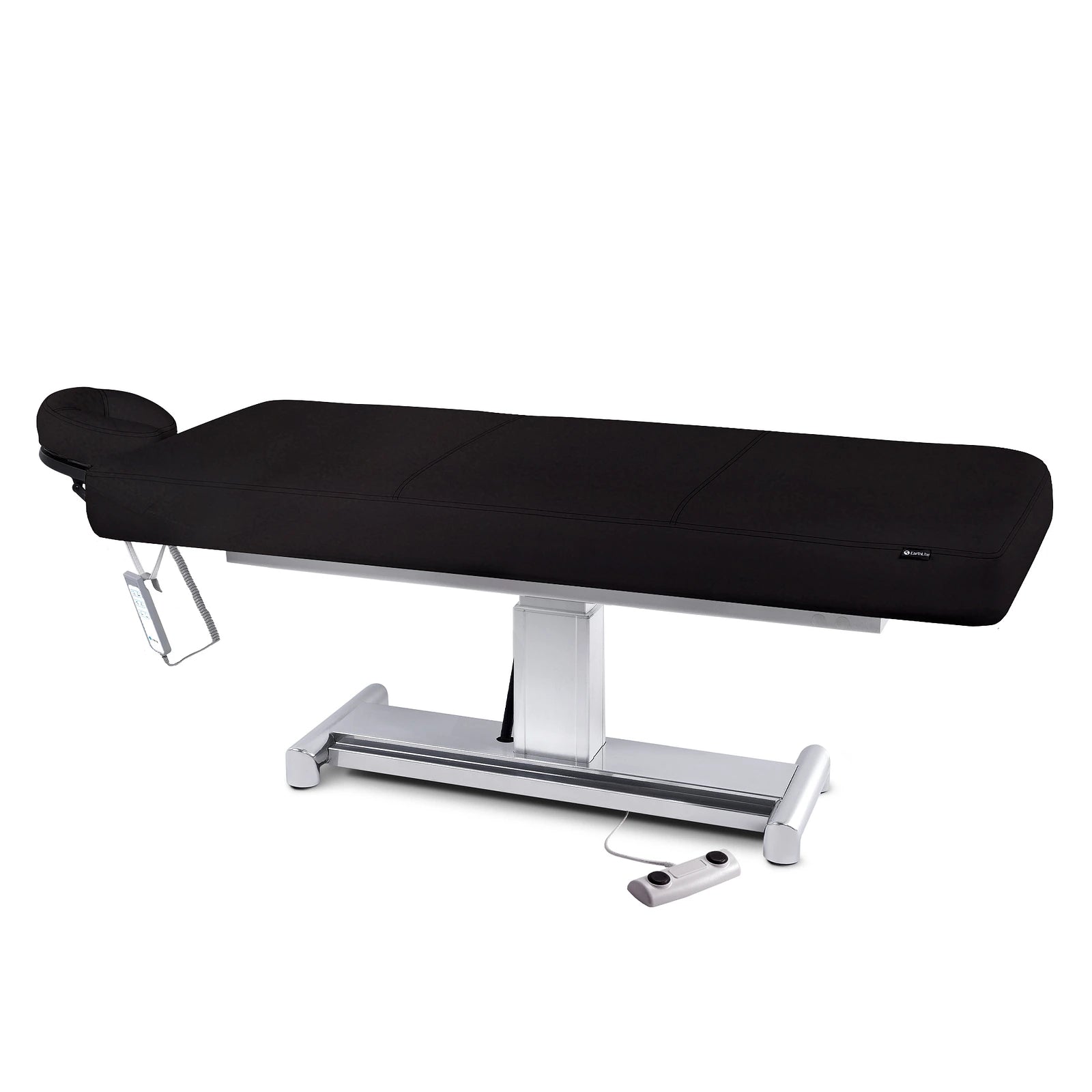 EarthLite EVEREST LX flat electric treatment table, ADA compliant, with headrest and memory foam.