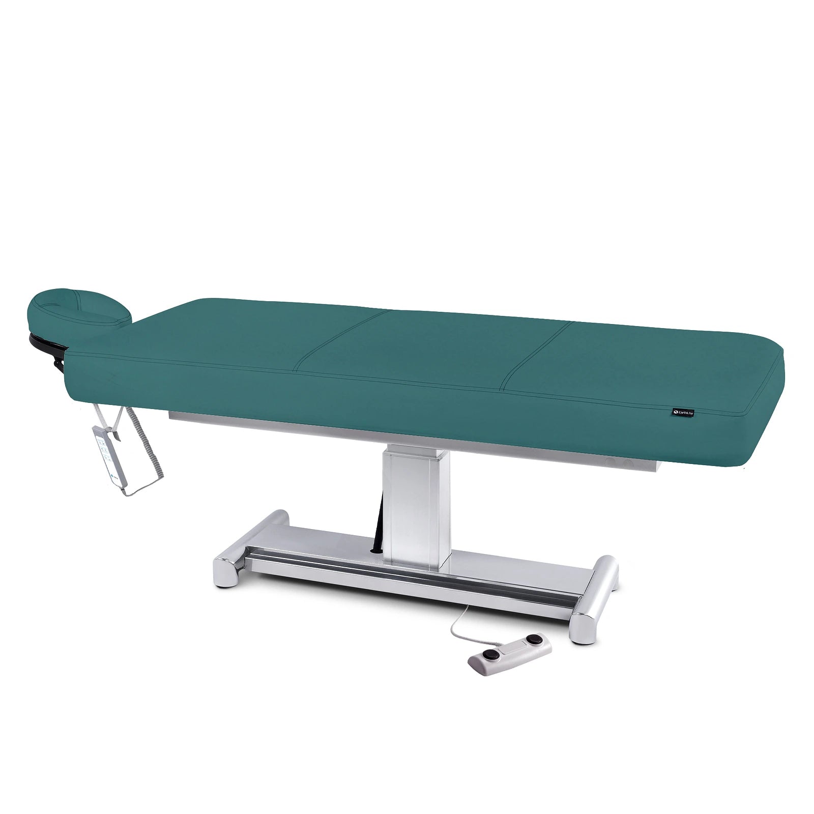 EarthLite EVEREST LX treatment table with memory foam mattress, headrest, and remote control.