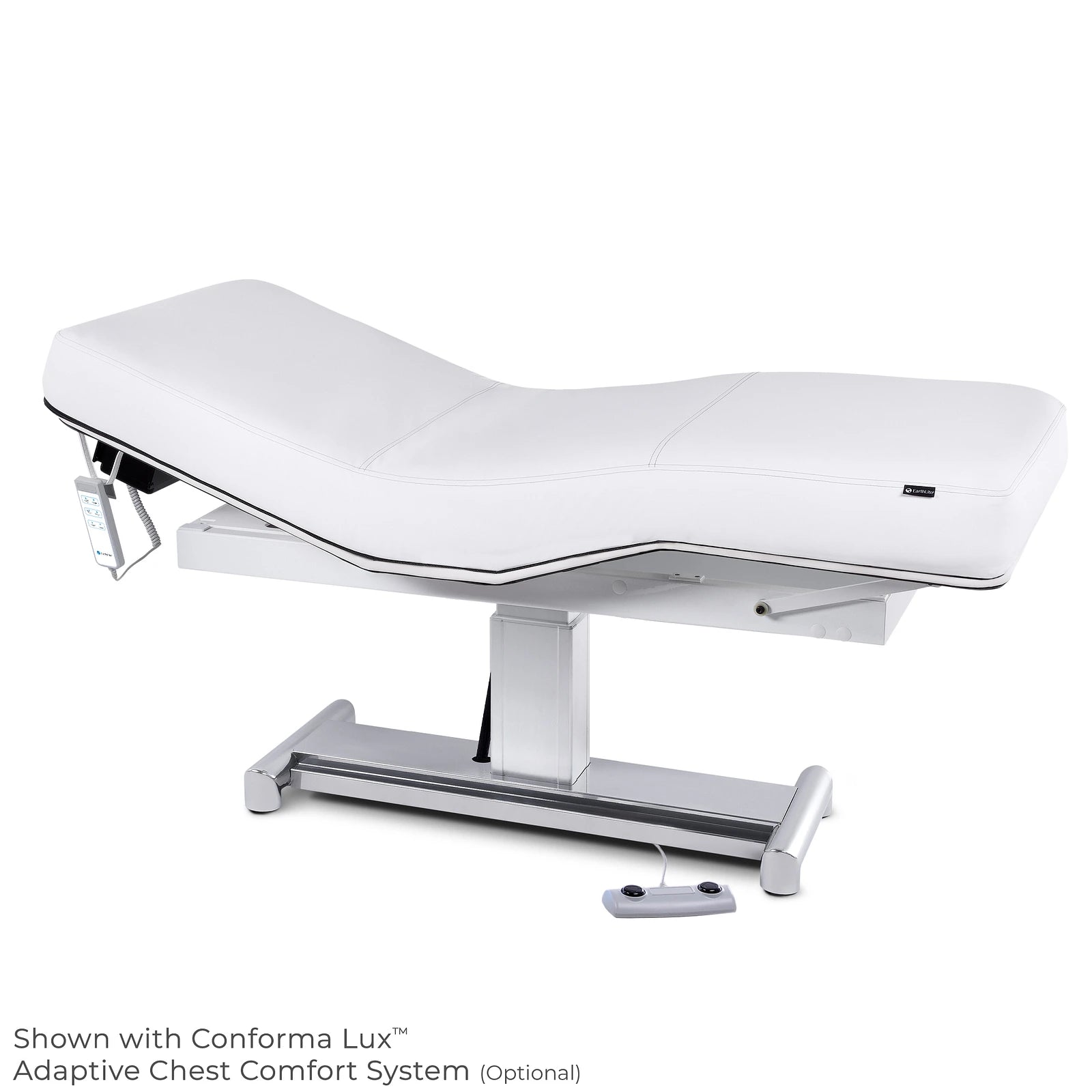 EarthLite EVEREST LX Salon Treatment Table with remote, Comfort-Flex PU, partially raised.