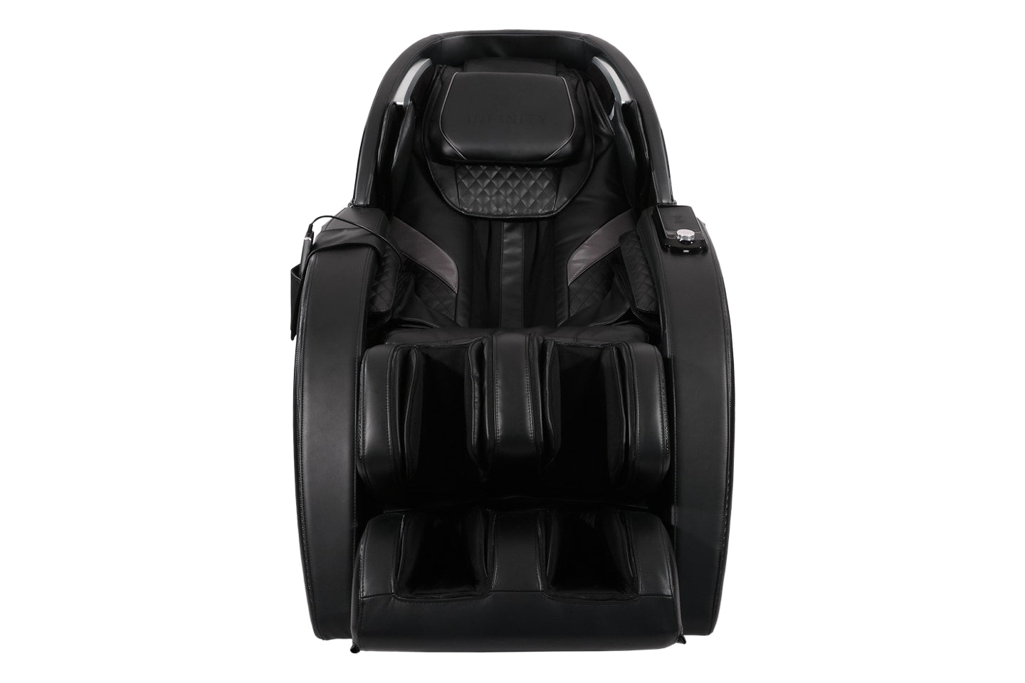 Certified preowned Infinity Evo Max 4D electric massage chair with full-body padded supports, front view.