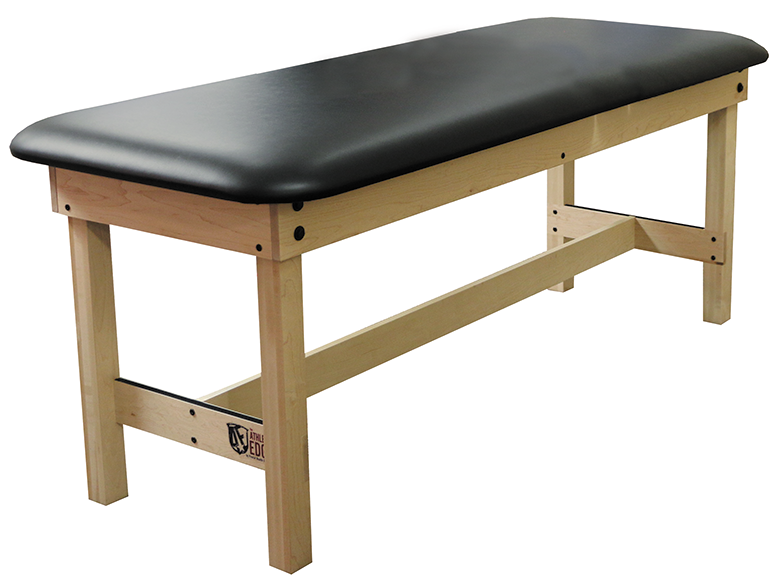 The PHS Chiropractic CLASSIC Wood Table features a black cushioned top for comfort and durability.