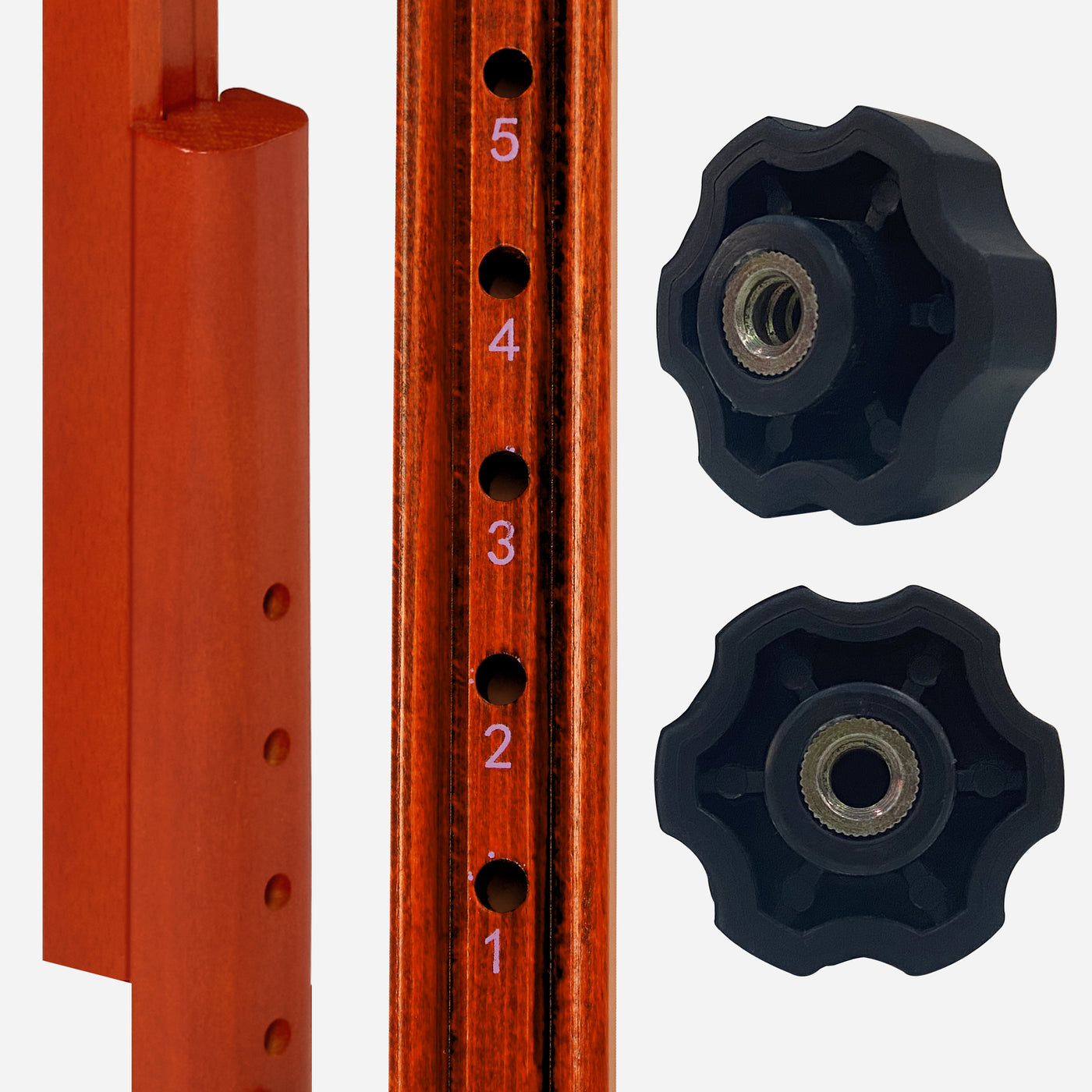Close-up of numbered metal pole with adjustment holes on Master Massage FAIRLANE SPORTS table.