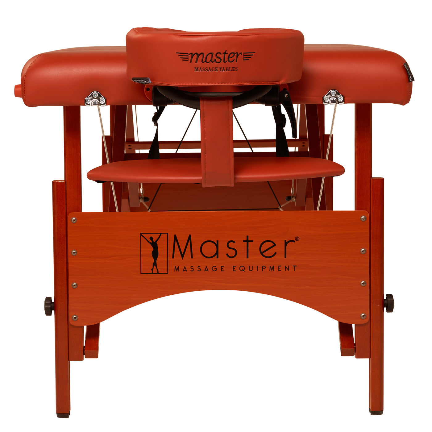 Master Massage FAIRLANE Therma-Top Portable Massage Table, red, end view.
