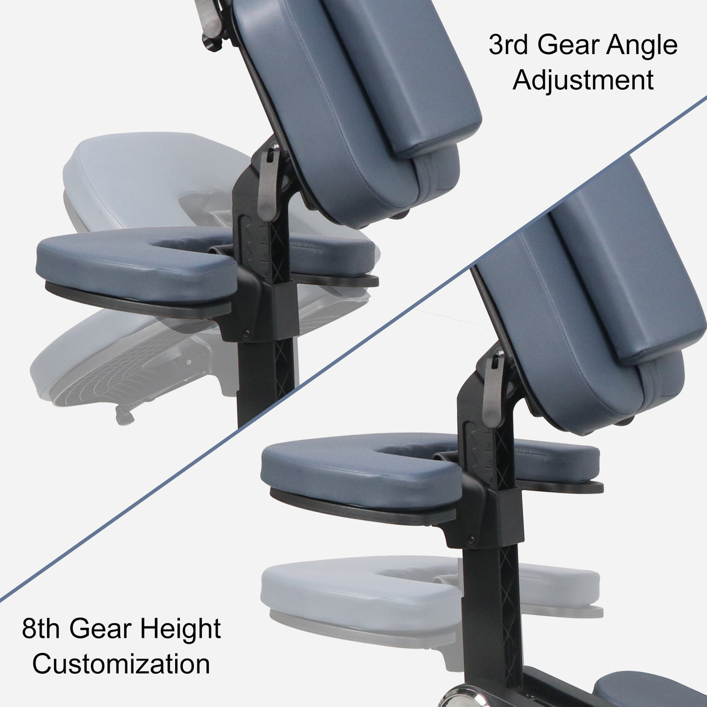 Master Massage Gymlane Chair: 3-angle and 8-height adjustments, Royal Blue, portable design.