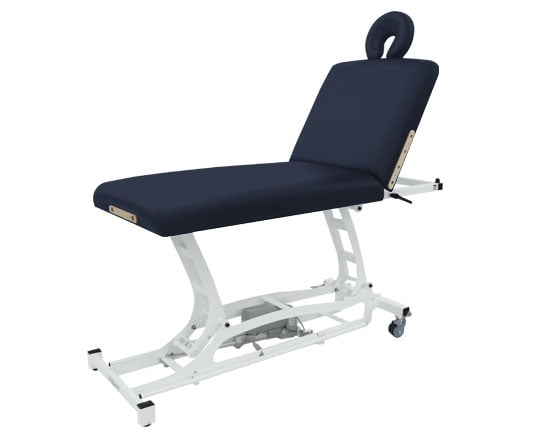 Agate blue therapy table with white base on a white background