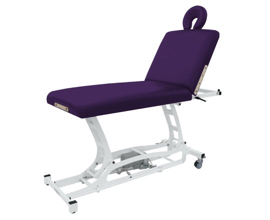 Purple therapy table with white base on a white background