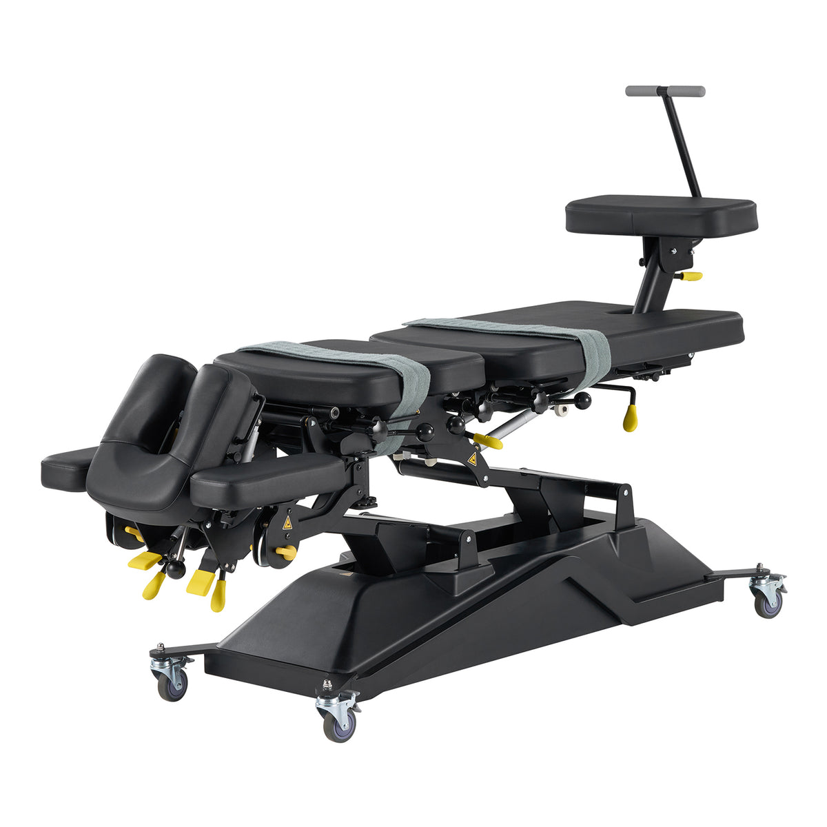 Black chiropractic table on a white background