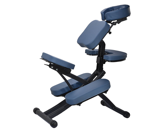 Custom Craftworks Cadence portable massage chair with adjustable armrest and padded seat.