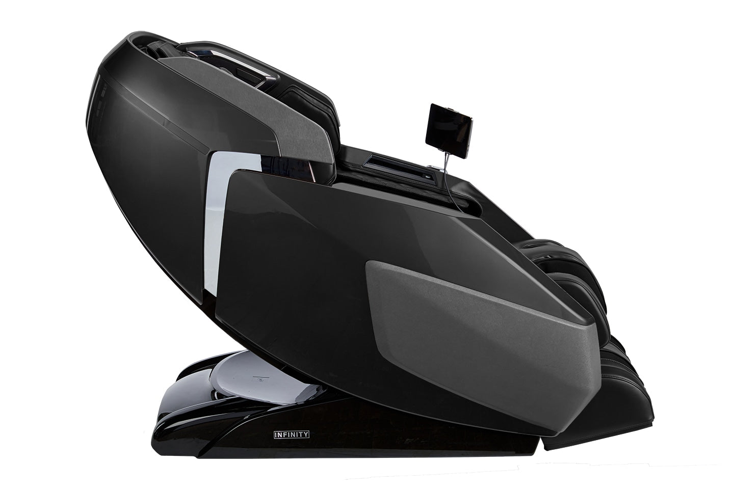 Black massage chair with 'INFINITI' branding on a white background