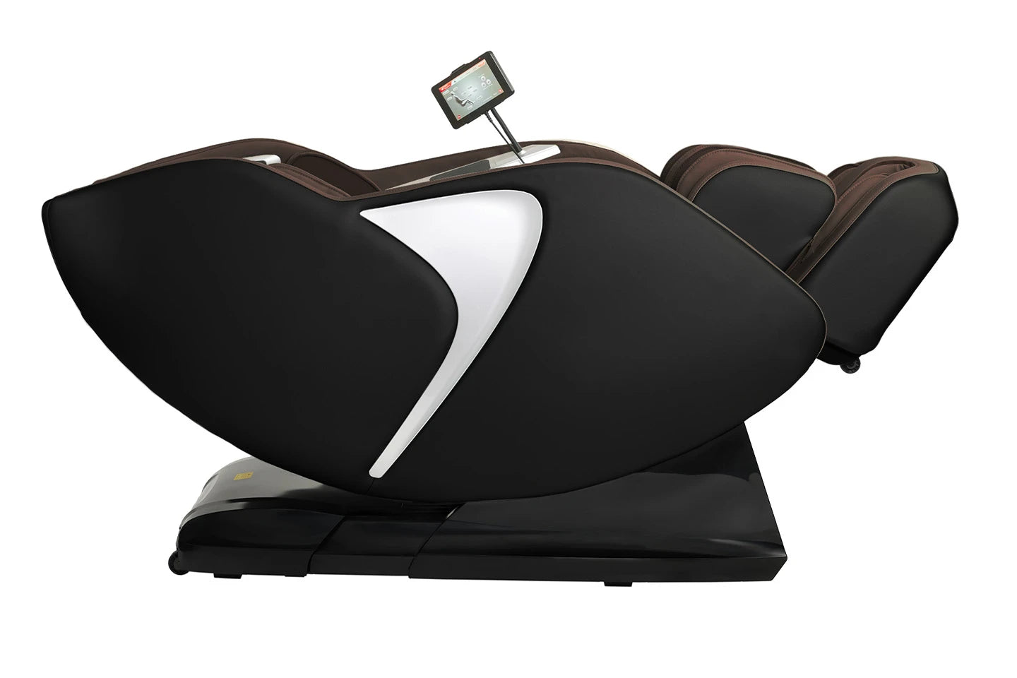 Kyota Joubu M880 4D massage chair in black/brown with built-in touchscreen control panel.