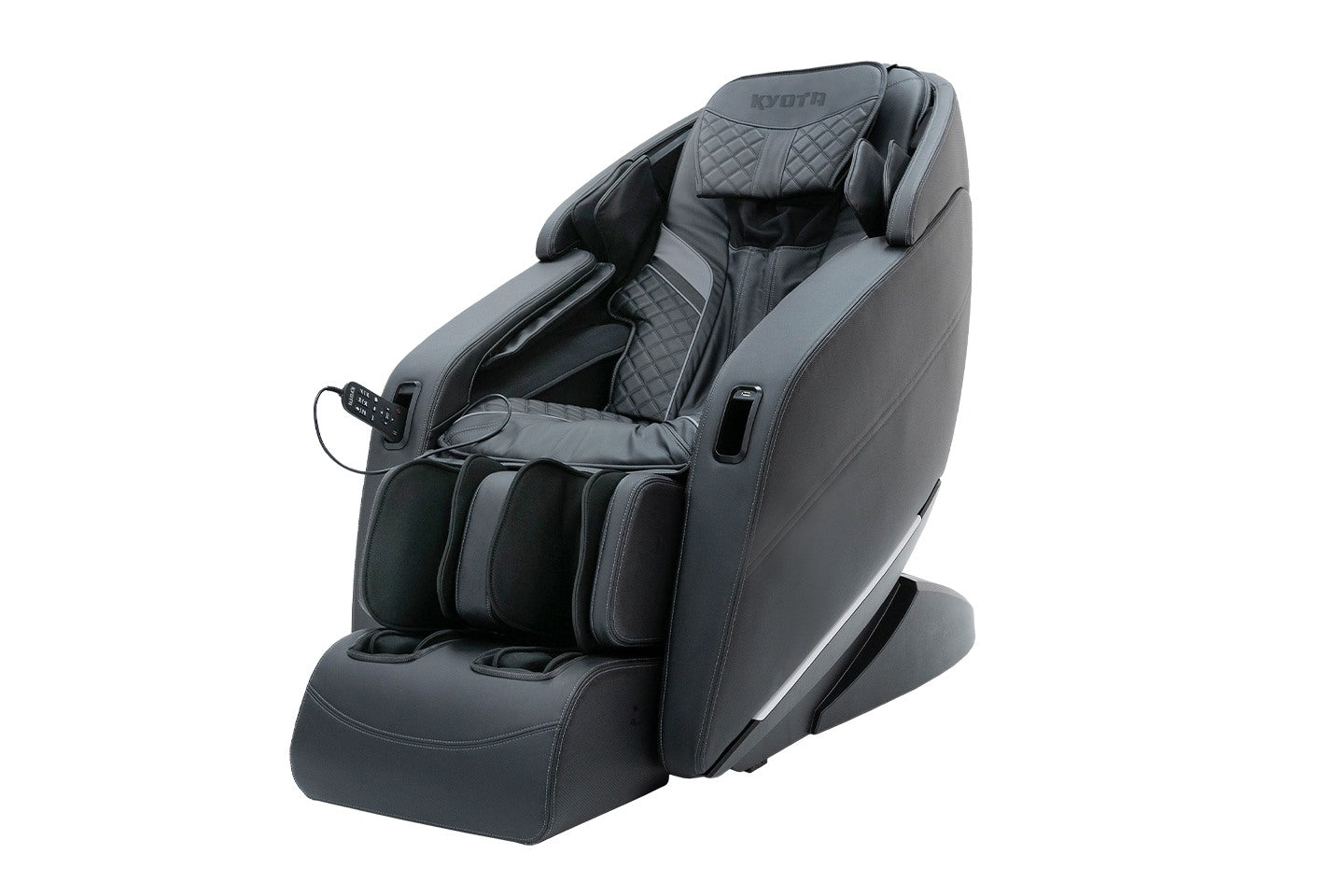The Kyota Yugana M780 4D black massage chair features calf massage and a left-armrest remote.