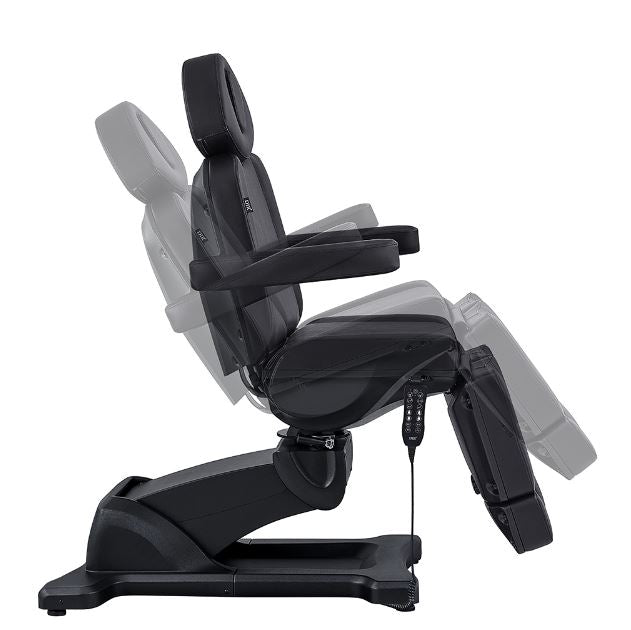 DIR Libra II Full Medical Electric Procedure Chair in black with remote, shown reclined.