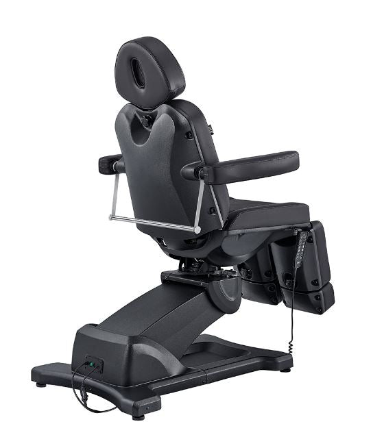 Libra II Full Medical Electric Procedure Chair in Black by DIR with armrests and footrest.