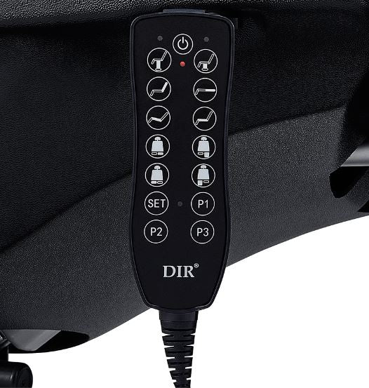 Black DIR Libra II electric procedure chair with remote control and multiple buttons.