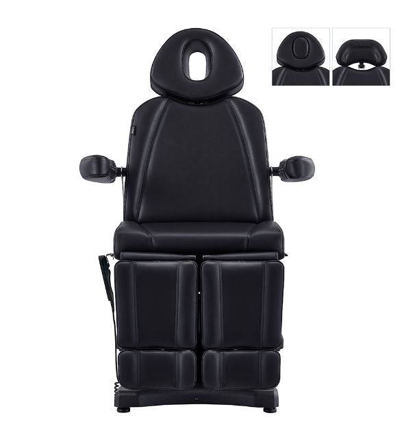 DIR Libra II Full Medical Electric Procedure Chair in Black, front view with armrests & headrest.
