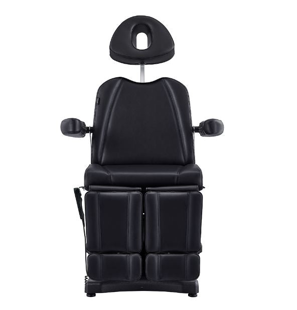 DIR Libra II Full Medical Electric Procedure Chair in black, with armrests and padding, front view.