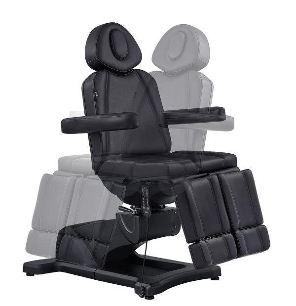 DIR Libra II Full Medical Electric Chair in black shown reclined with extended leg rest.