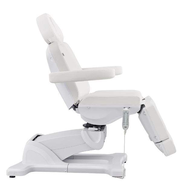 DIR Libra II electric procedure chair in white with armrests, footrest, and remote control.