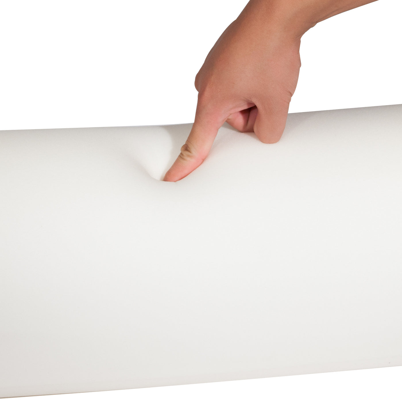 Hand touching Large 6" Semi-Round Bolster on a white background
