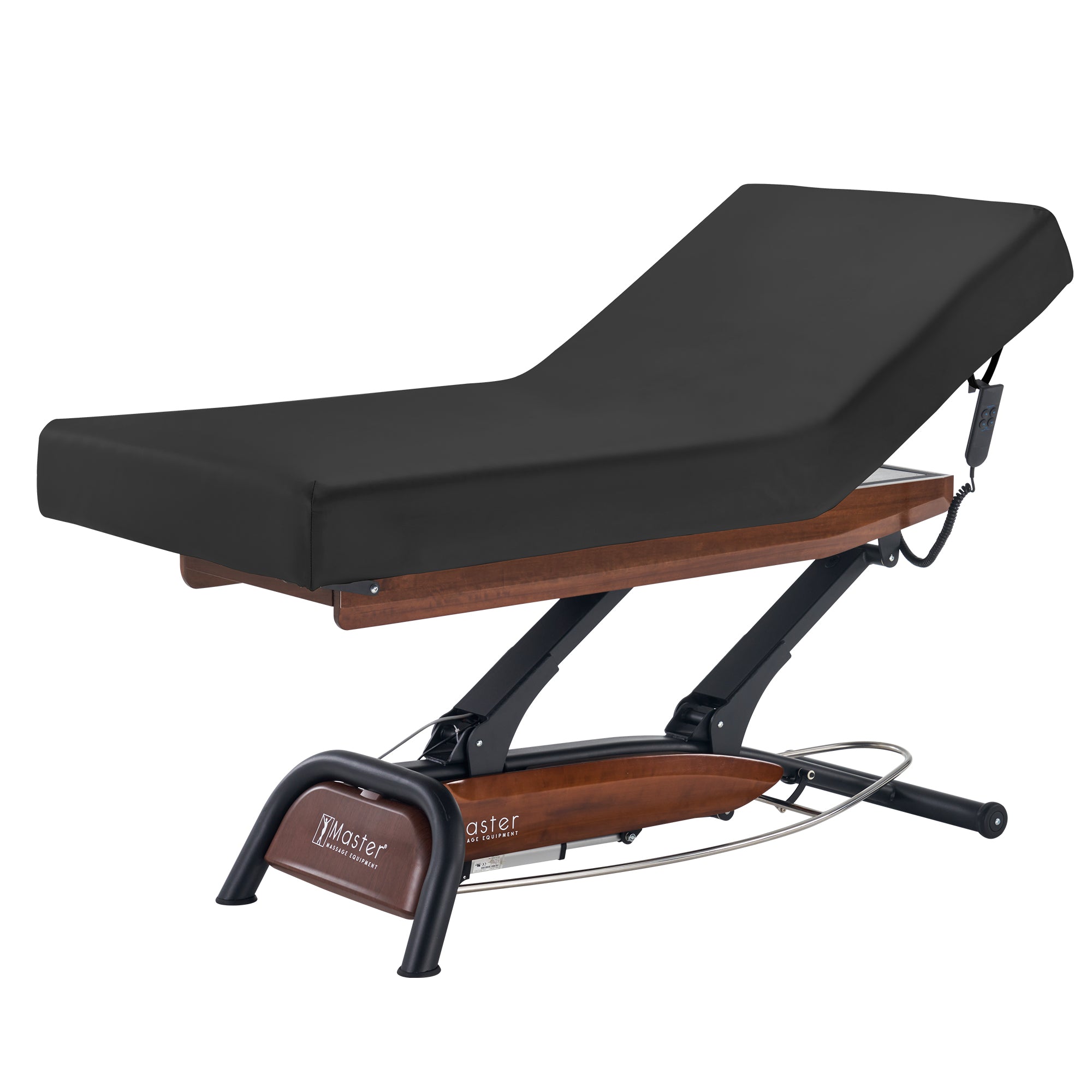 Master Massage Atlas Liftback Electric Spa Bed with ElevaFlex padding and black cushion.