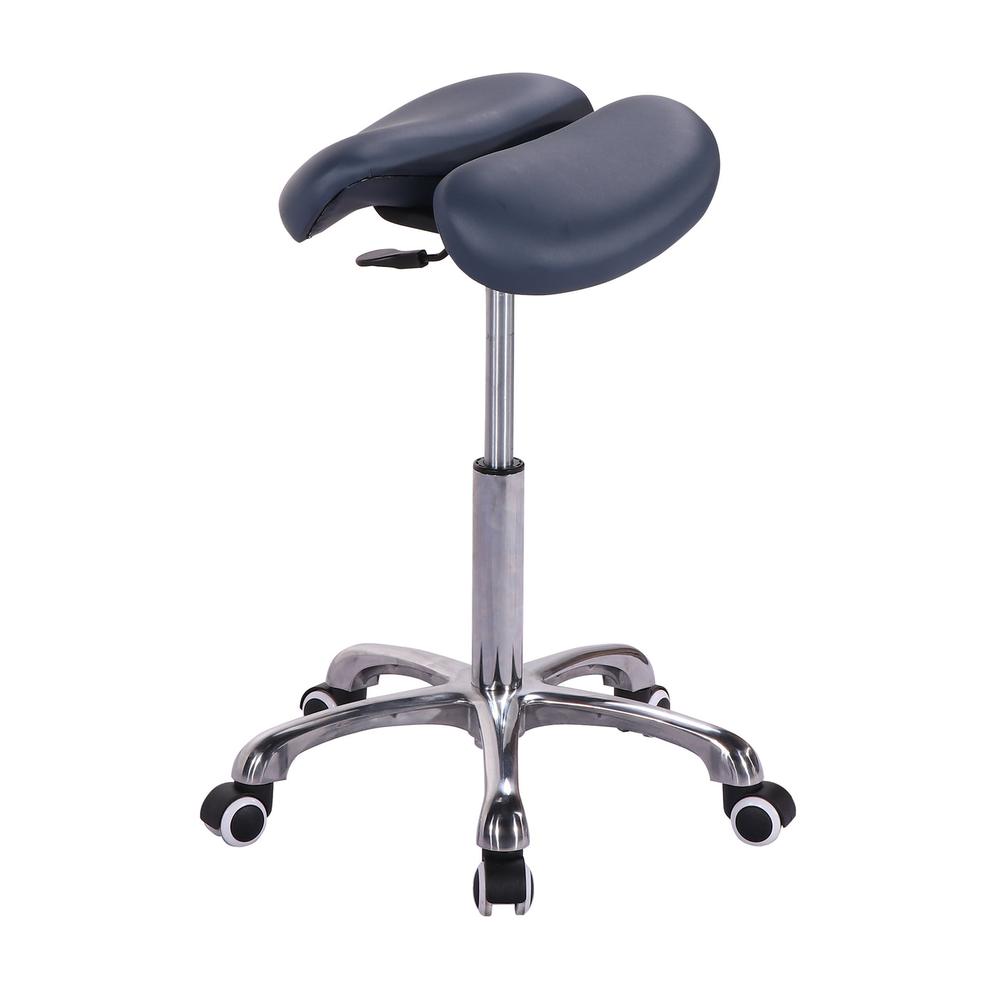 Saddle stool with adjustable height on a white background
