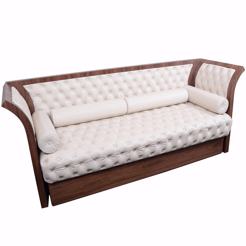 TouchAmerica MASQUERADE Daybed + Massage Table Classic with white tufted design and wood frame.