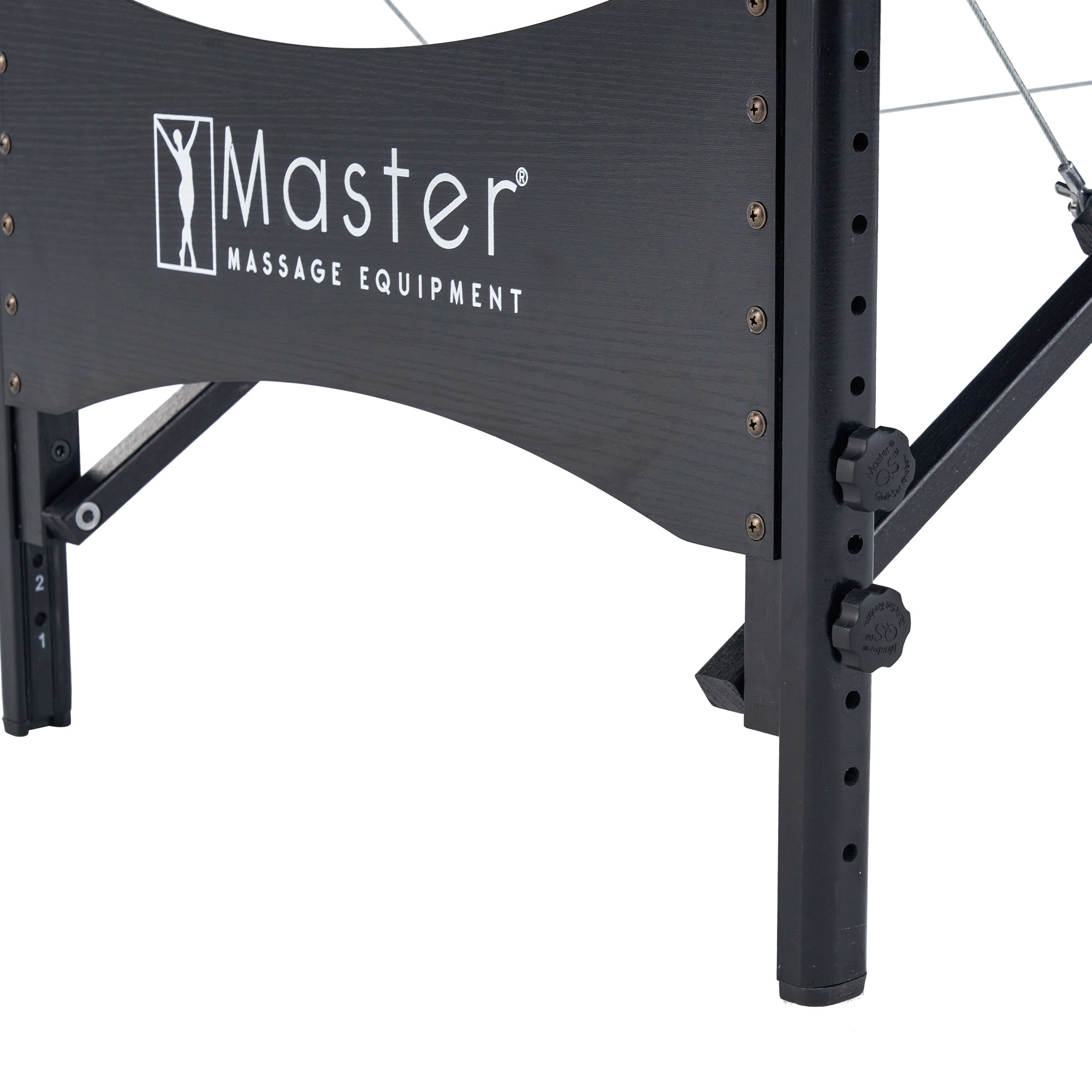 Close-up of Master Massage MONACO Airwave table leg with adjustable height for comfort.