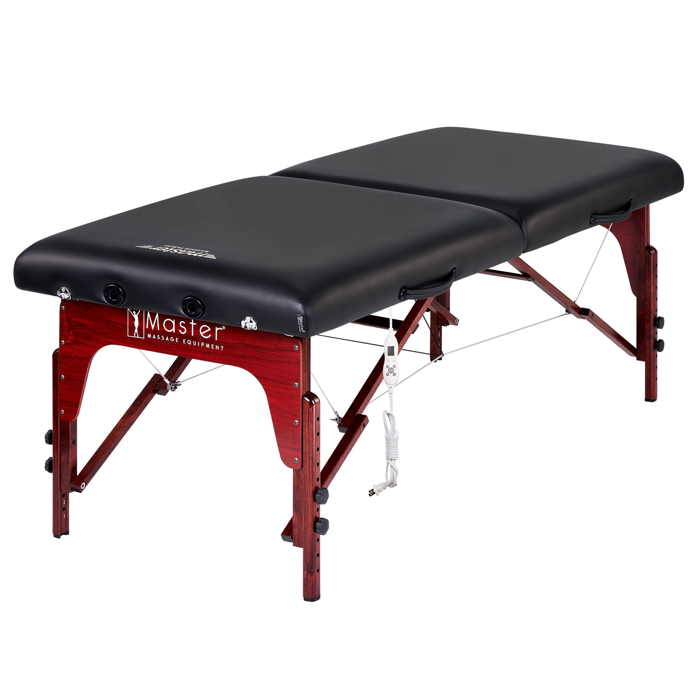 Master Massage MONTCLAIR Portable Table: wooden legs, adjustable height, memory foam comfort.