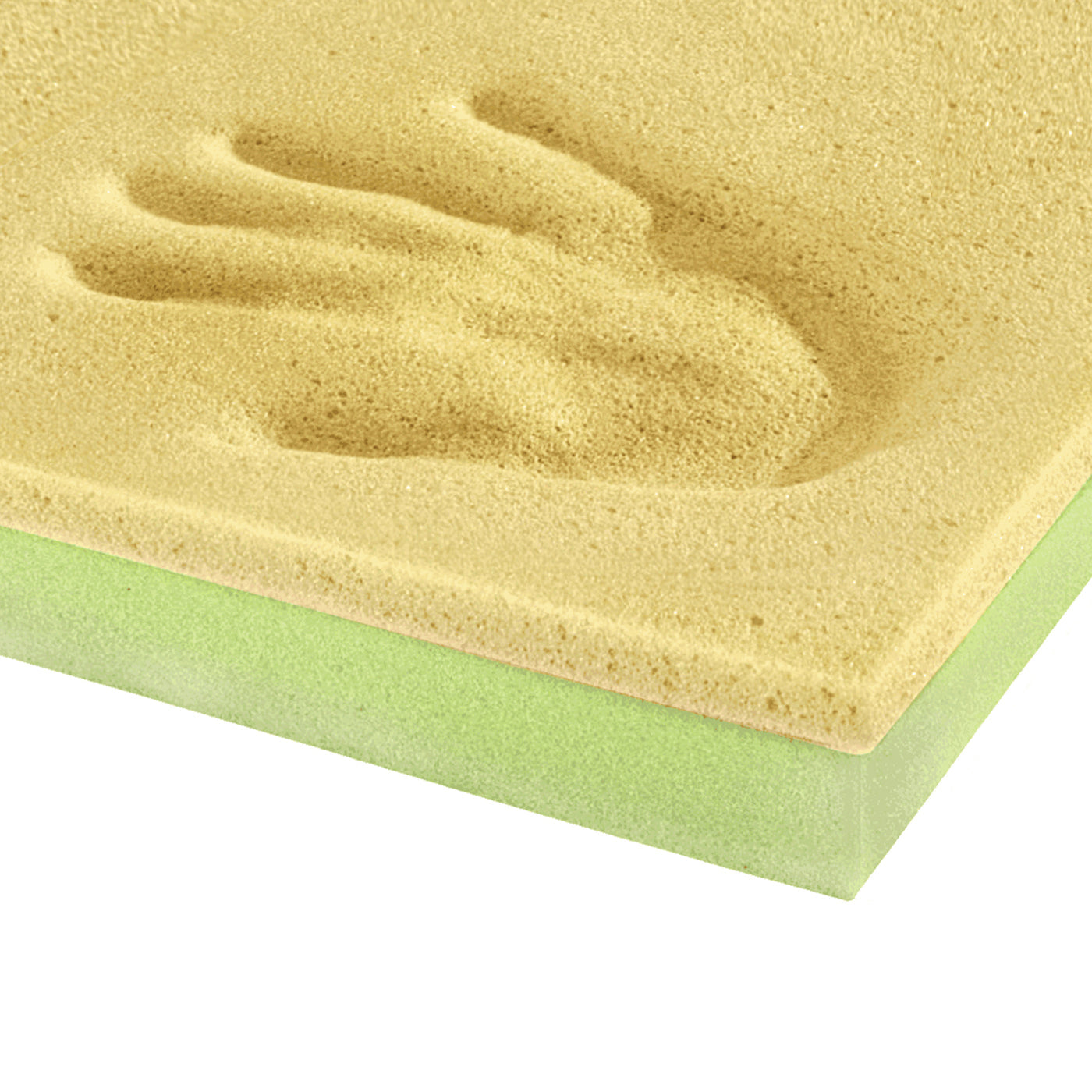 A handprint indentation on a Master Massage Montclair Pro LX massage table mattress topper.