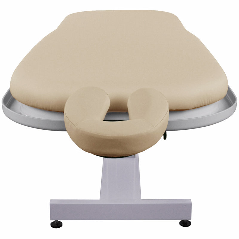 TouchAmerica NEPTUNE SOFTOP Battery Table in beige, front view with face cradle and motorized lift.