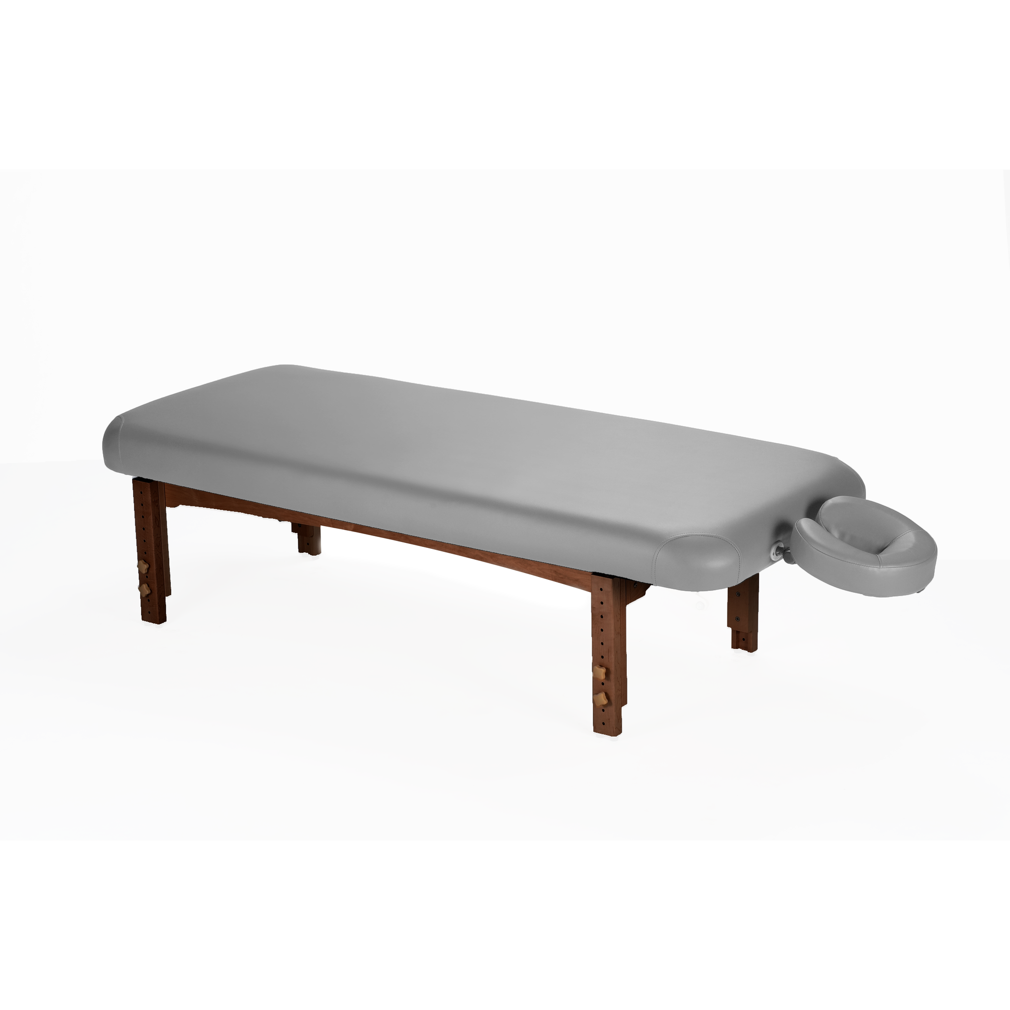 TouchAmerica OLYMPUS FLAT gray electric lift table with wood legs and face cradle shown.