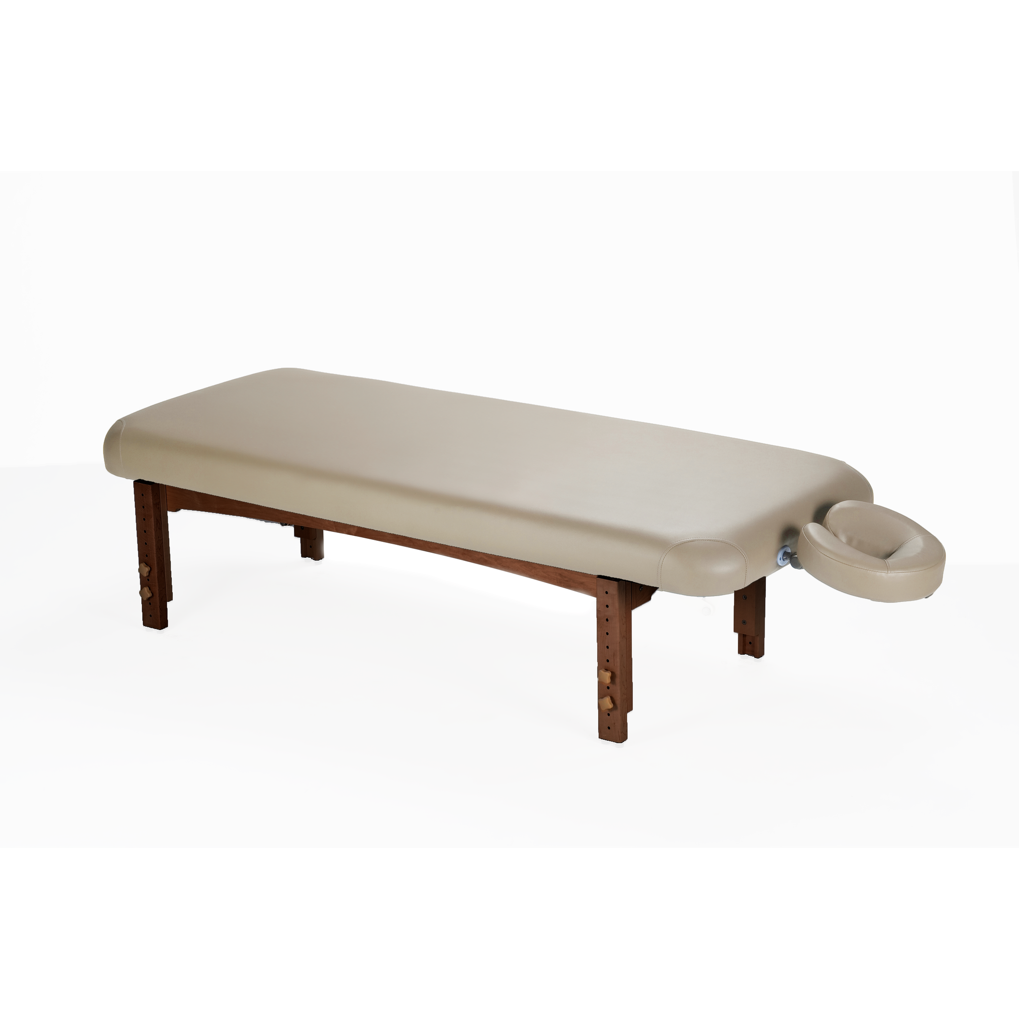TouchAmerica OLYMPUS FLAT beige electric lift table with wood legs and face cradle shown.