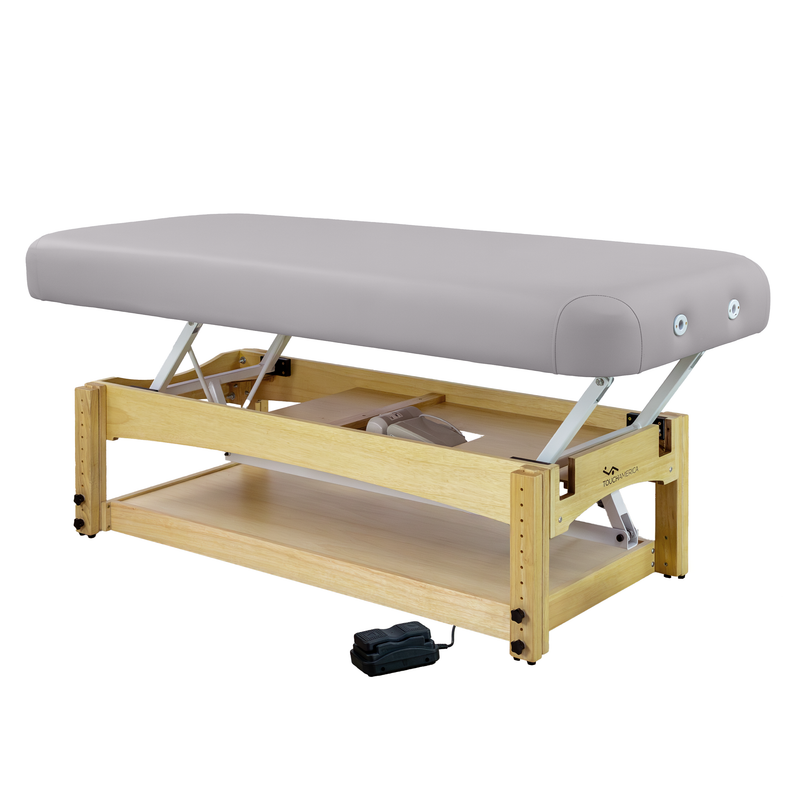 Touch America OLYMPUS FLAT Electric Lift Table Natural with Shelf Pebble