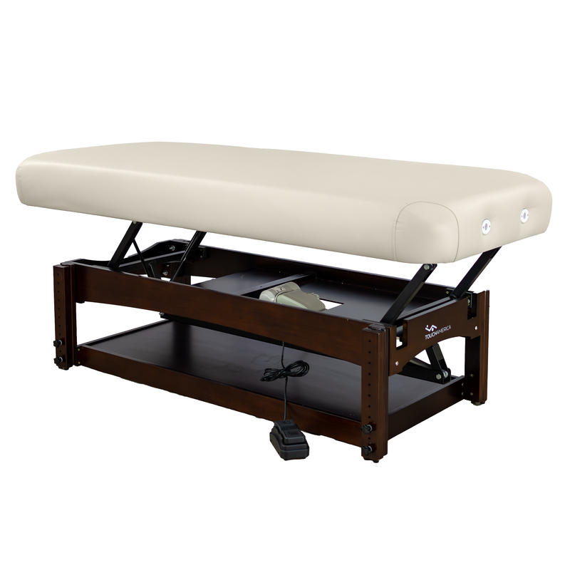 Touch America OLYMPUS FLAT Electric Lift Table Wenge with Shelf Almond