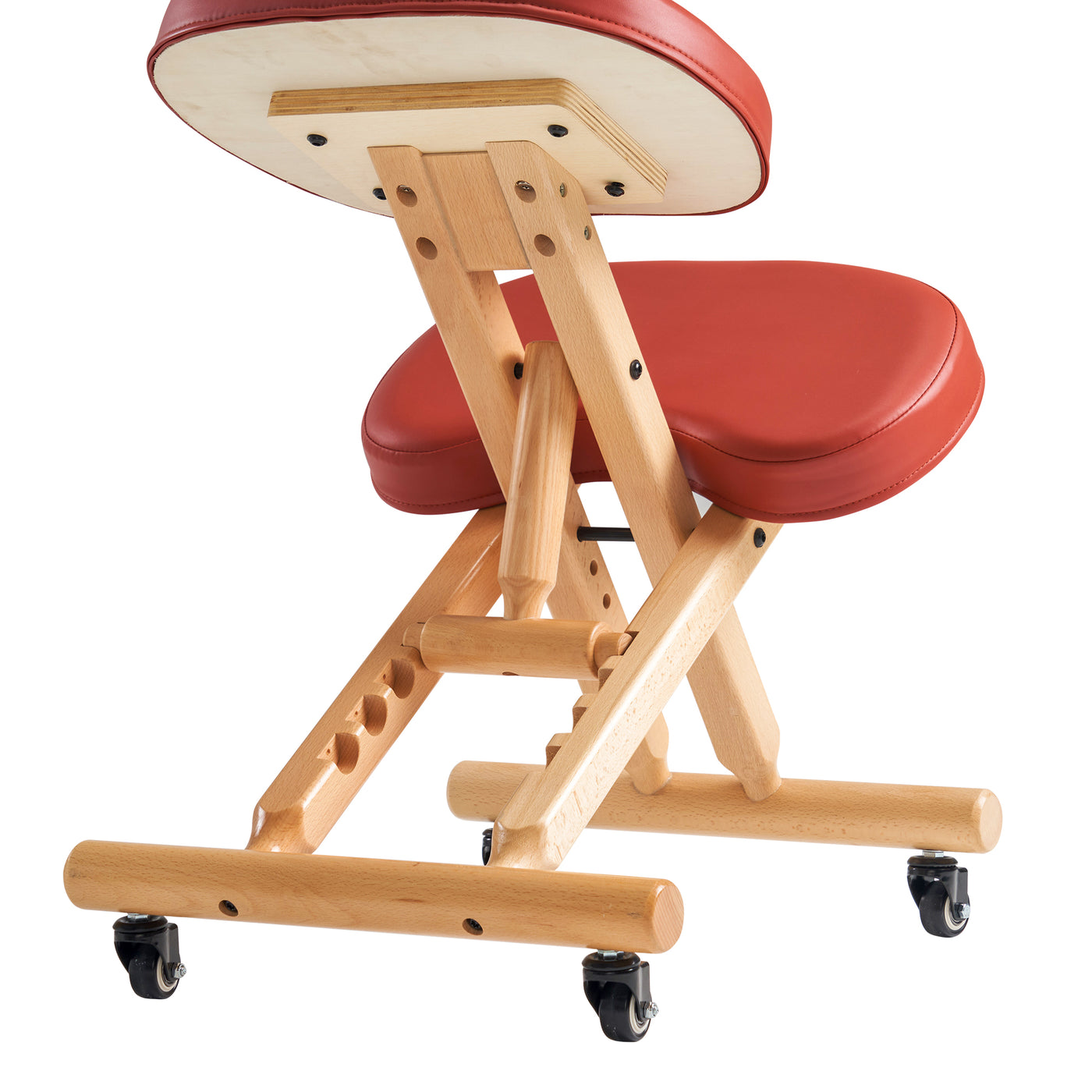 Wooden posture chair with cinnamon cushioned seats on a white background