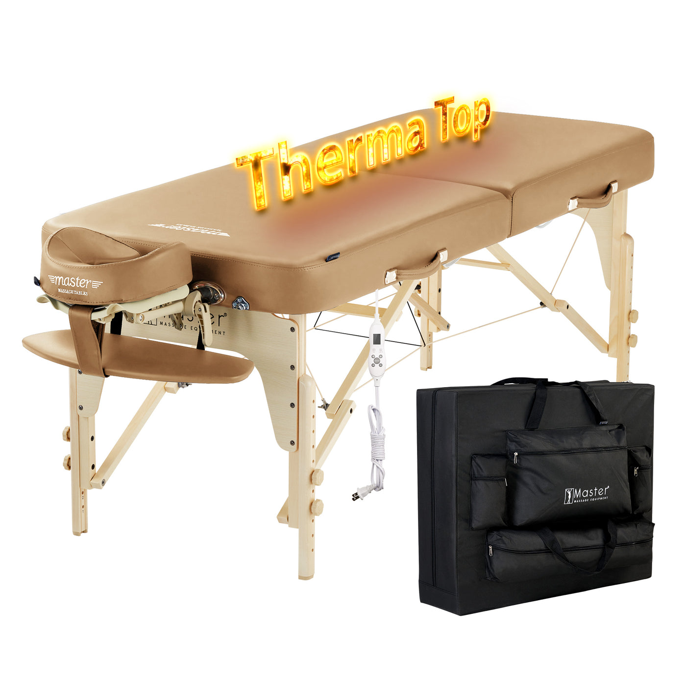 Master Massage PHOENIX Therma-Top portable table with face cradle and black carrying case.