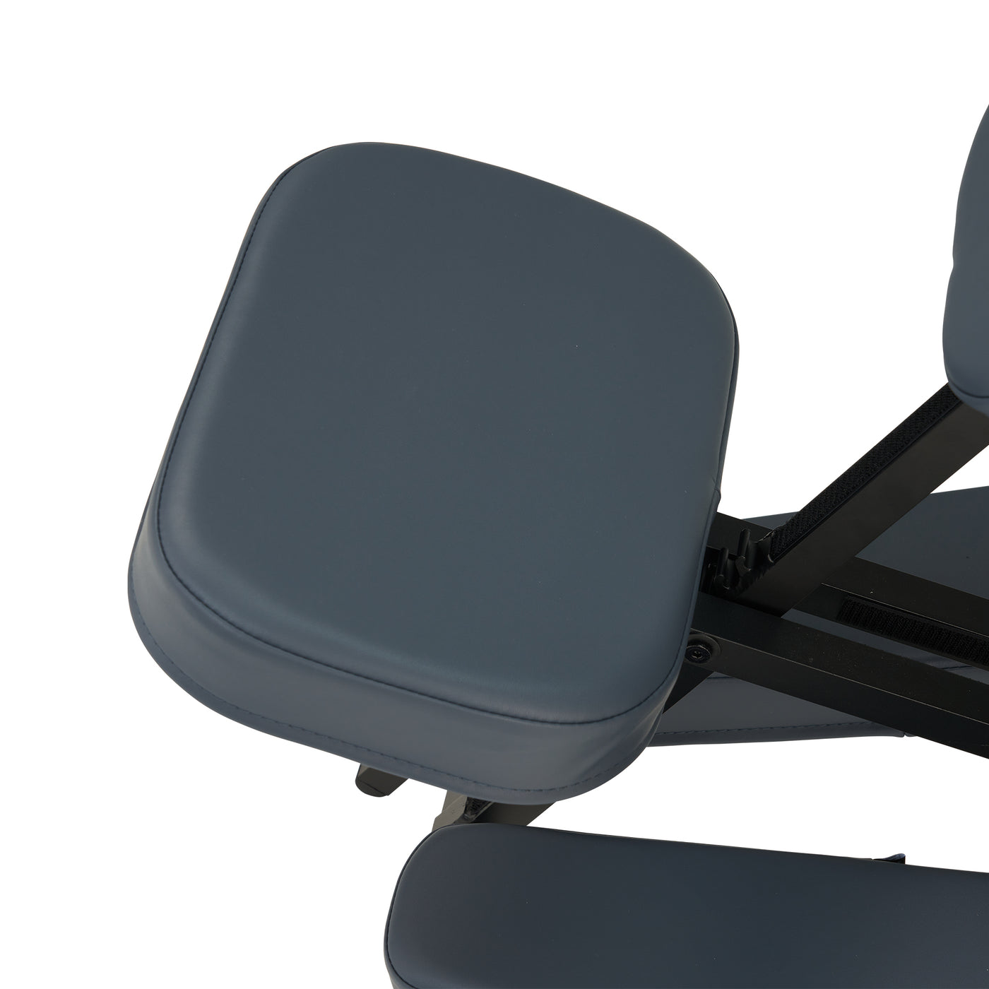 Close-up of padded gray seat on Master Massage PROFESSIONAL Portable Massage Chair frame.