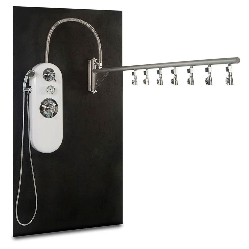 Water Werks Ditto 7 Head Vichy Shower, 88” arm, with handheld and adjustable heads.