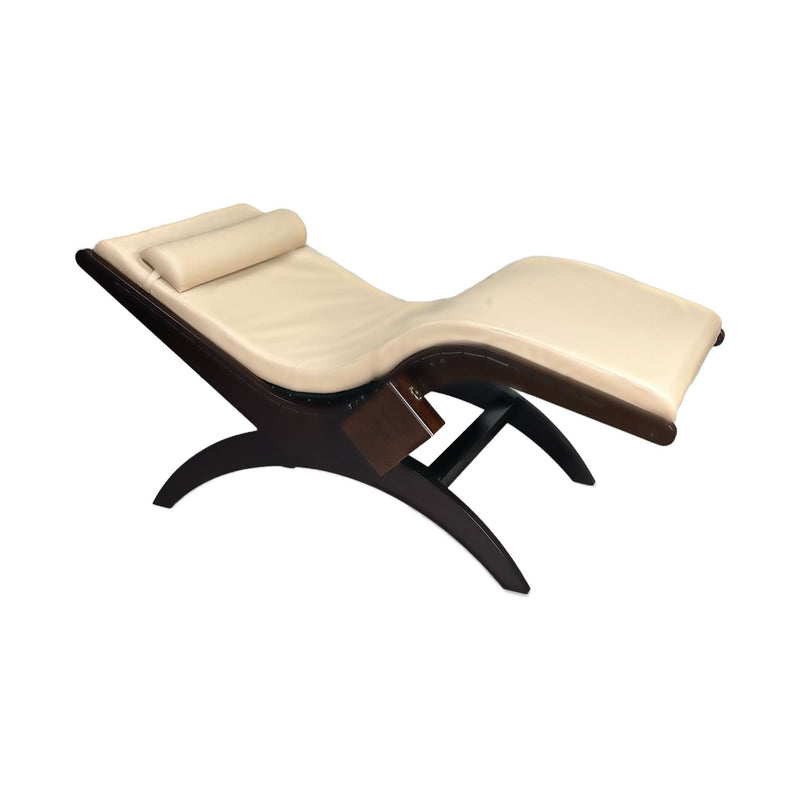 TouchAmerica S-Lounge with Sound Journey RX: cream cushion, dark wood frame, zero gravity recline.