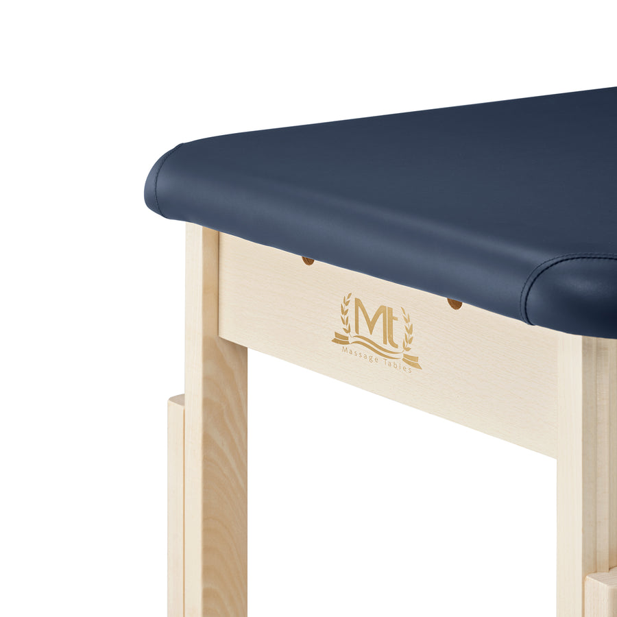 Close-up of an MT Massage HARVEY Stationary Table with high density foam and resistant upholstery.
