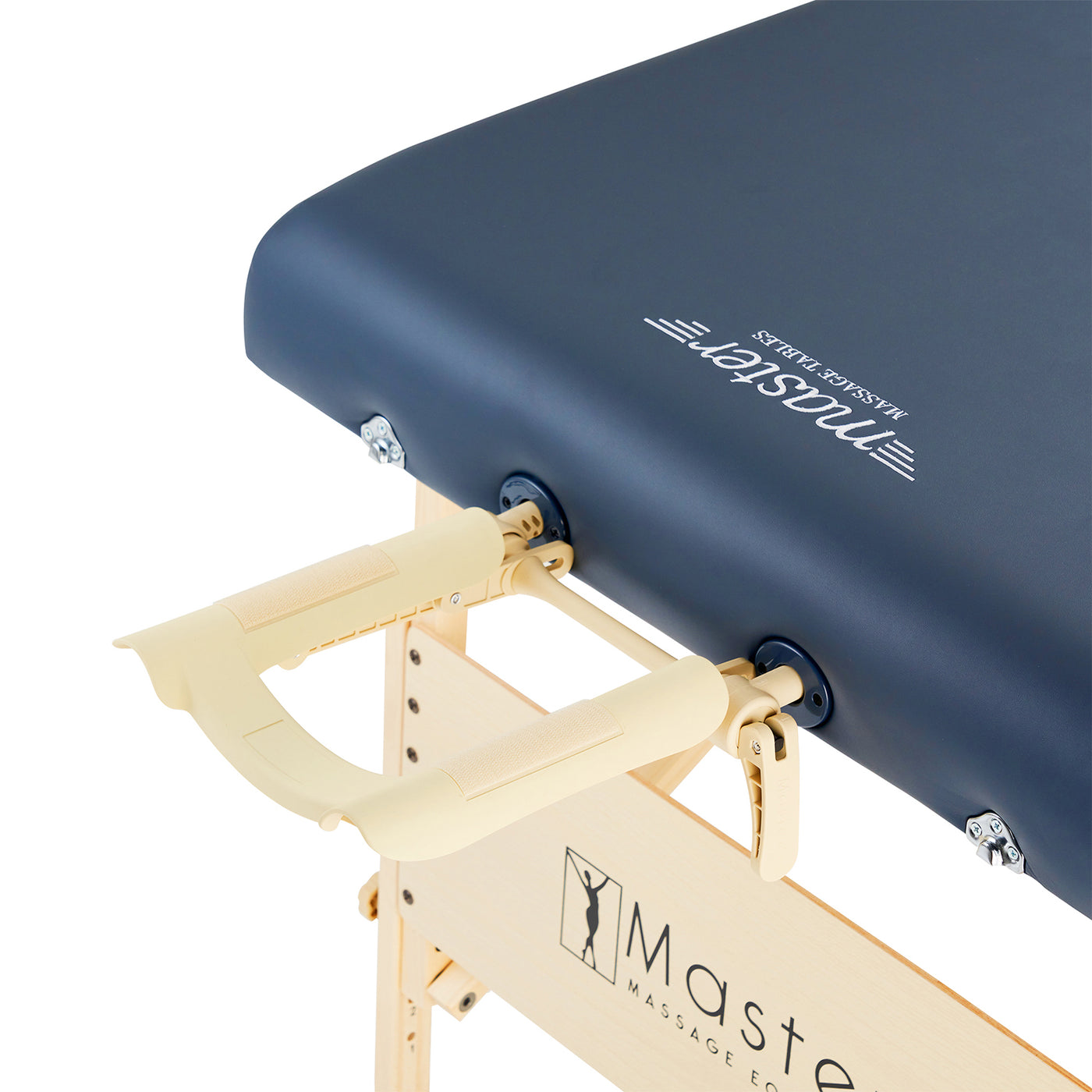 Close-up of Master Massage CORONADO Therma-Top Table with beige handle and black surface.