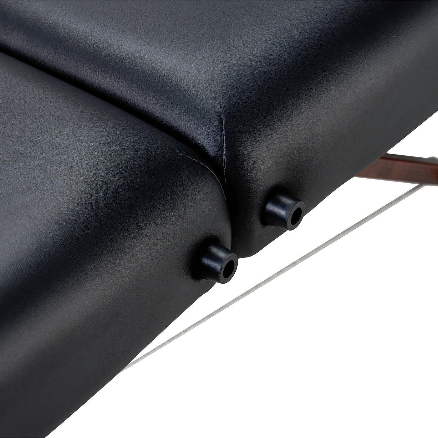 Close-up of Master Massage DEL RAY Portable Table with black cushions and two seat connectors.