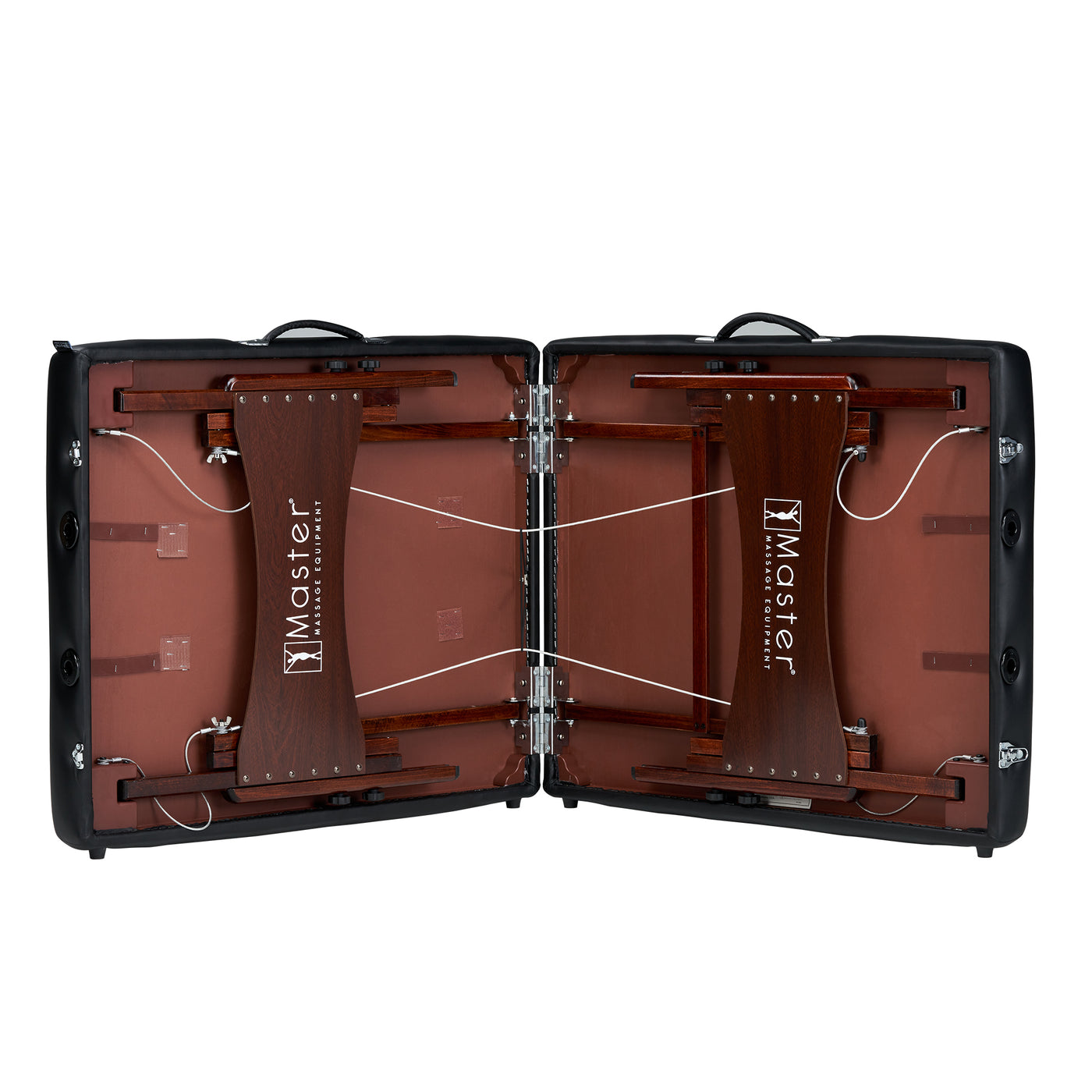 Master Massage DEL RAY portable table opens like a case, revealing a premium massage surface.