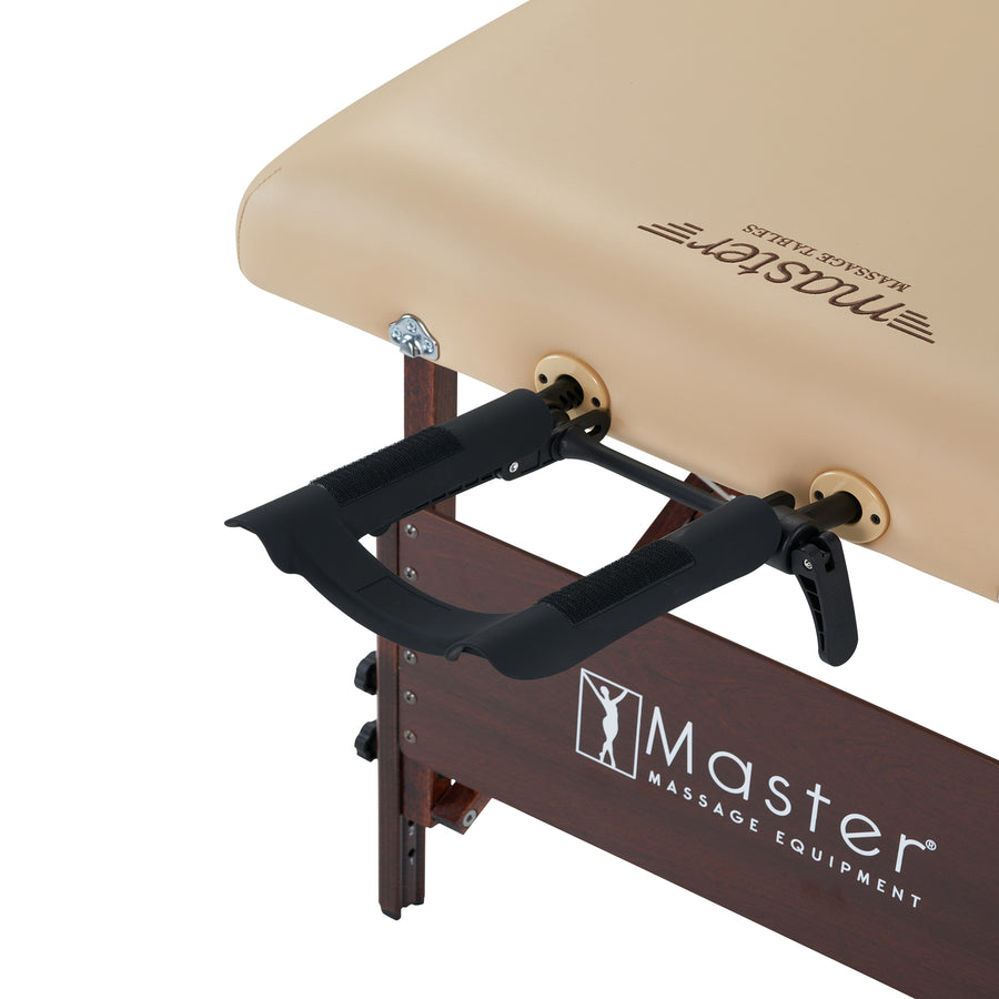 Master Massage DEL RAY table with ergonomic face cradle and detachable black armrest.