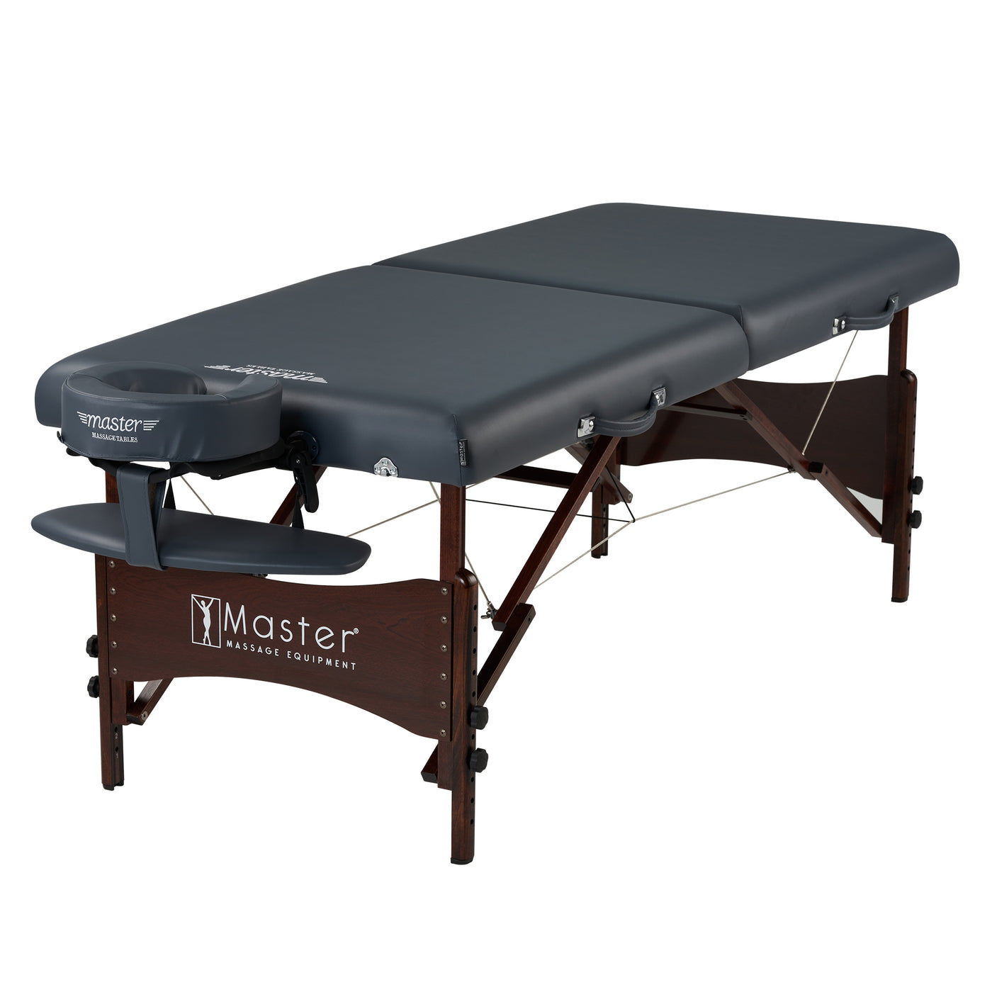 Master Massage NEWPORT portable massage table with adjustable face cradle and wooden legs.