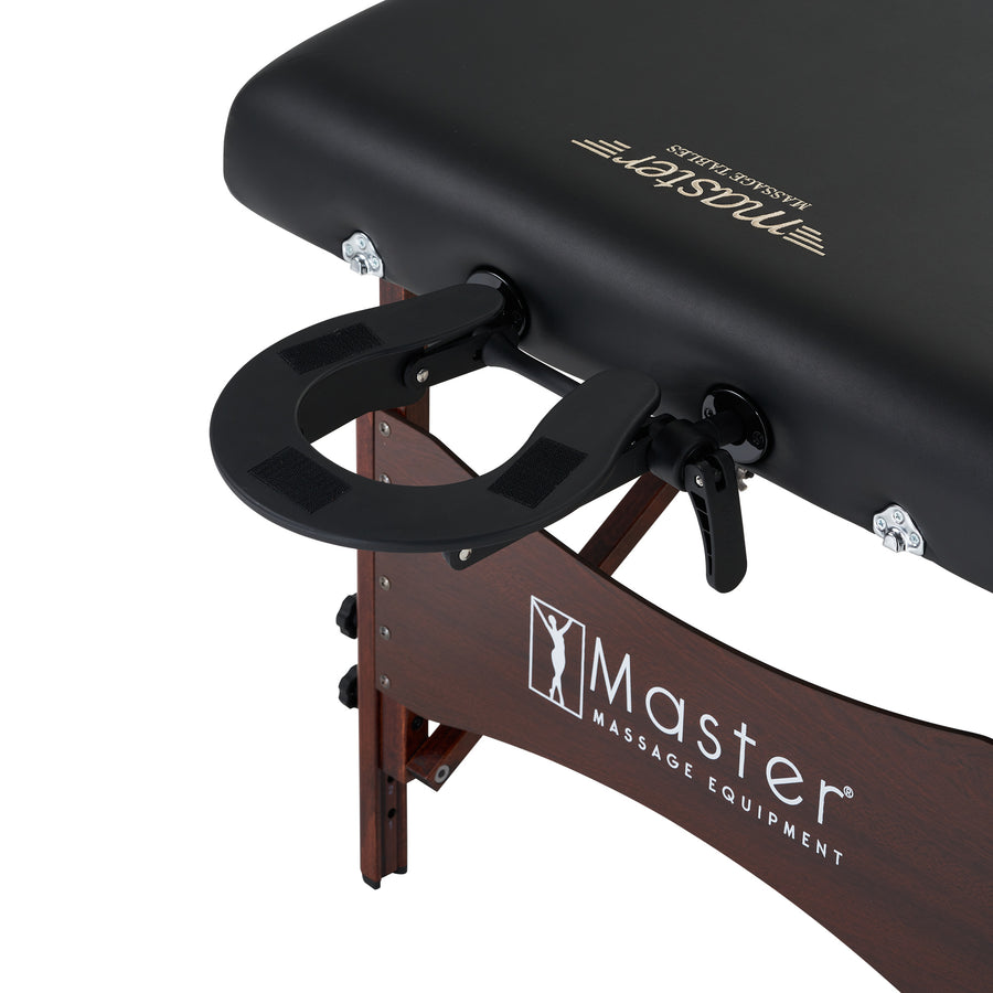 Close-up of the Master Massage Roma II Portable Massage Table Package with adjustable face cradle.