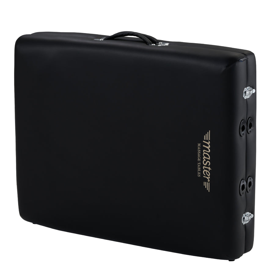 Master Massage Roma II Portable Table folds with handle and metal latches for secure carrying.