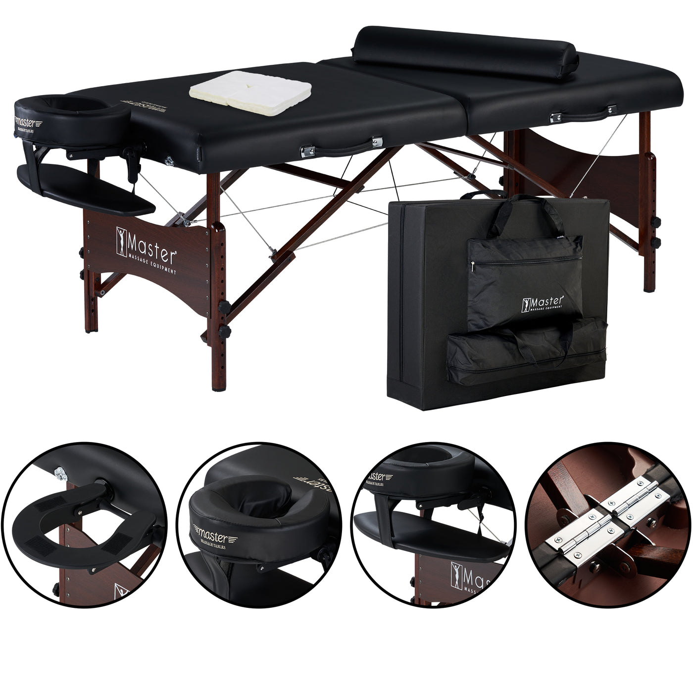 Master Massage Roma II Portable Massage Table Package with face cradle, headrest, and carry case.